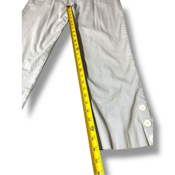 Rafaella Blue and White Pinstriped High Rise Cropped Capri Trousers with Buttons - Picture 9 of 16